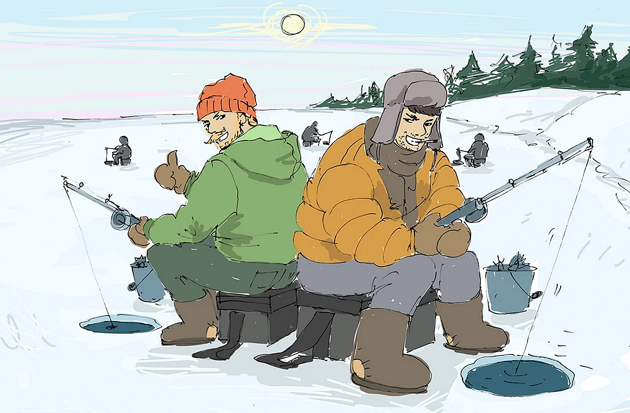 Зимняя рыбалка иллюстрация