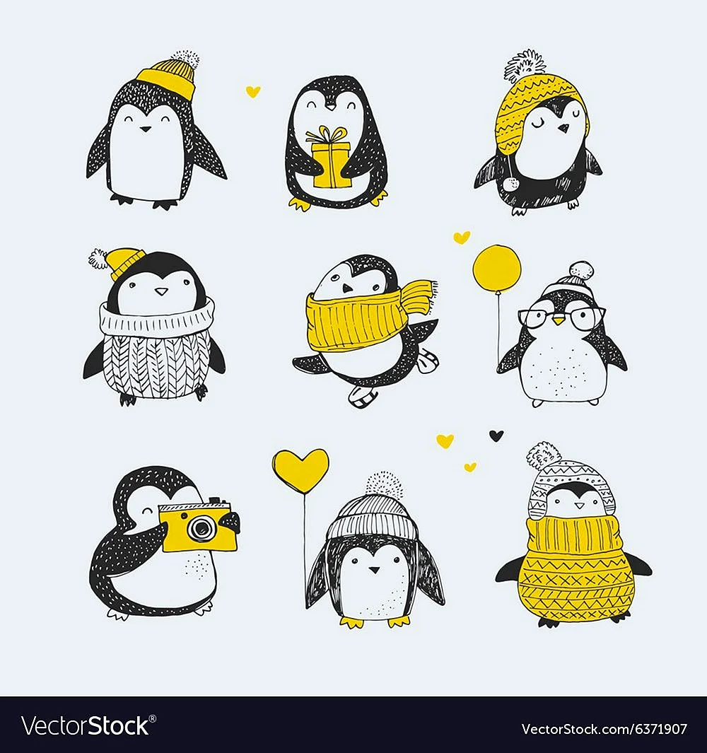 Зимние наклейки с пингвинами