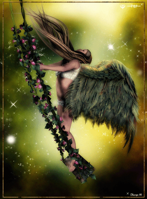 Девушка с крыльями на качелях
