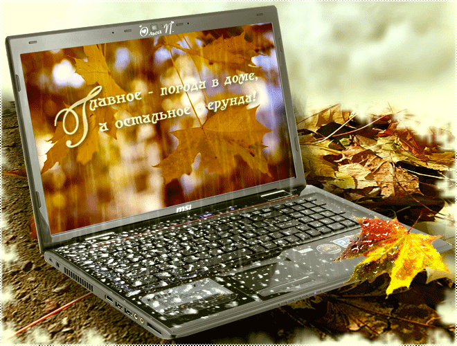 Осень ноутбук. Хорошего осеннего настроения в любую погоду. Хорошего настроения в любую погоду анимация. Открытка ноутбук. Удачи в любую погоду