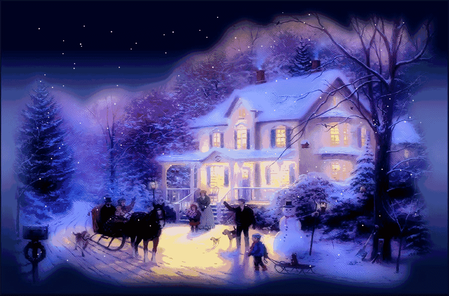 Волшебной рождественской ночи. Волшебное Рождество. Анимация новый год. Картина Новогодняя ночь.